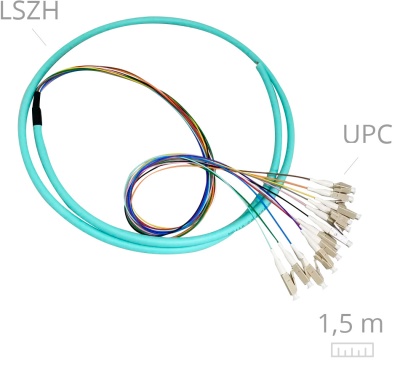 LC/upc 12 Strand Multimode Fiber Optic Pigtail OM4 (50/125) Bunch 0,9mm -- 1,5m