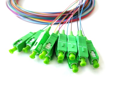 SC/apc Single Mode 12 Fibers Optica Pigtail OS2 (G657.A1) Color Coded 0,9mm --3m